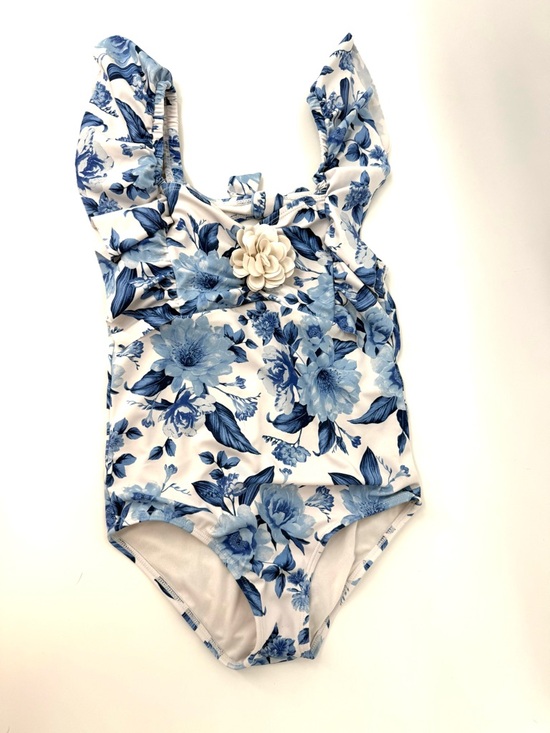 Janie and Jack Other - Janie and Jack Blue and White Floral One-Piece Swimsuit with Cream Flower